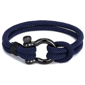 Navy blue rope & shackle bracelet, 8.26"